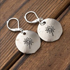 Earrings Silver Dandelion Drop Disc Boho